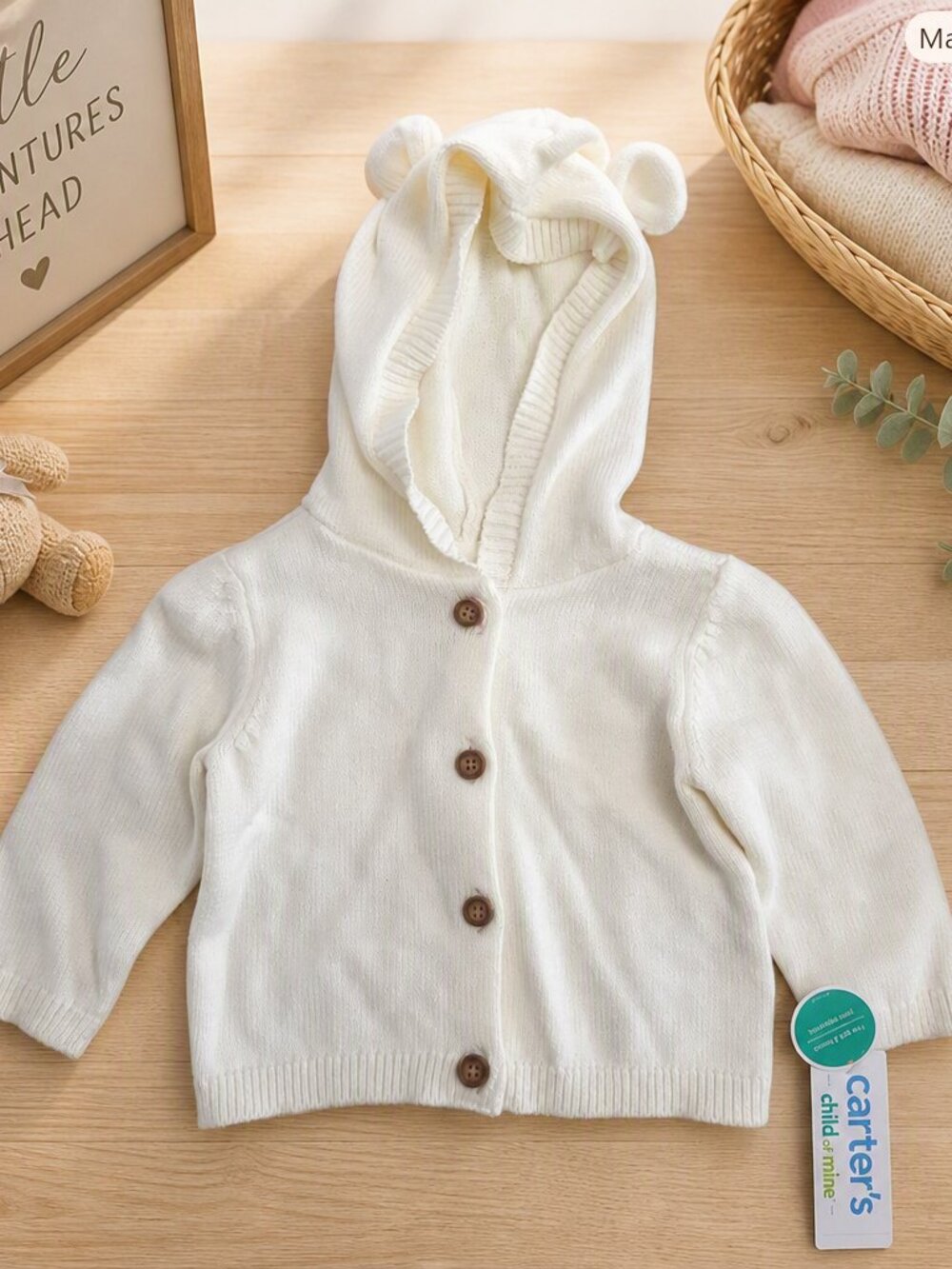 Carter's Cream Knit Baby Hooded Cardigan 3-6 Months NWT